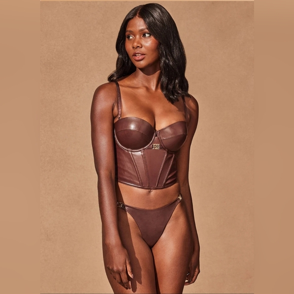 COPY - NWT Honey Birdette EMILY Faux Leather Mahogany Thong Sz L - Picture 1 of 5